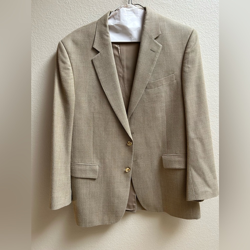 Jos A Bank Blazer Mens 42R Brown Silk Wool Plaid 2 Button Sports Cost ￼Business